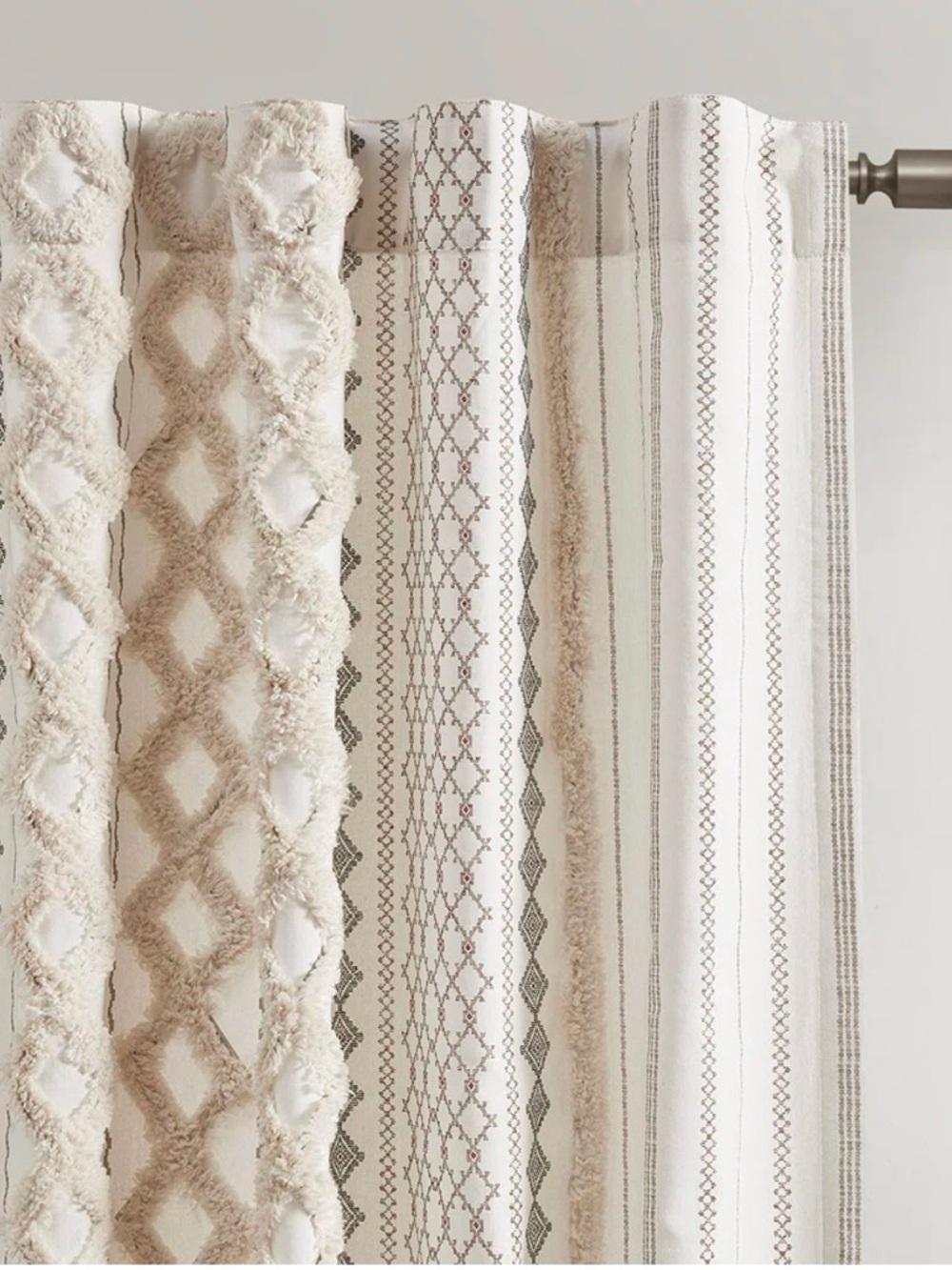 Ivory Textured Stripe Curtain Panels - SET of 4 - Picture 3 of 4
